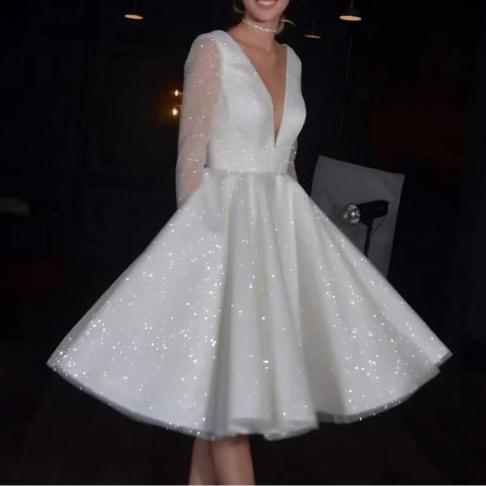 Glitter tulle sleeve bridal dress